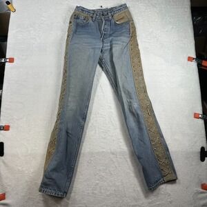 Vintage Y2K Side Panels Jeans Womens Blue Denim Lacing Details Button Fly 25X31